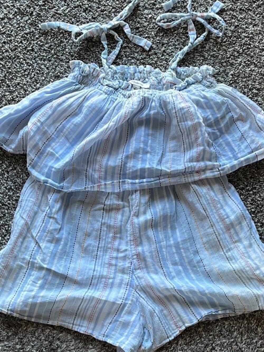 Madewell Women Small Blue Romper Tie Straps Boho Spring Festival Vacation
